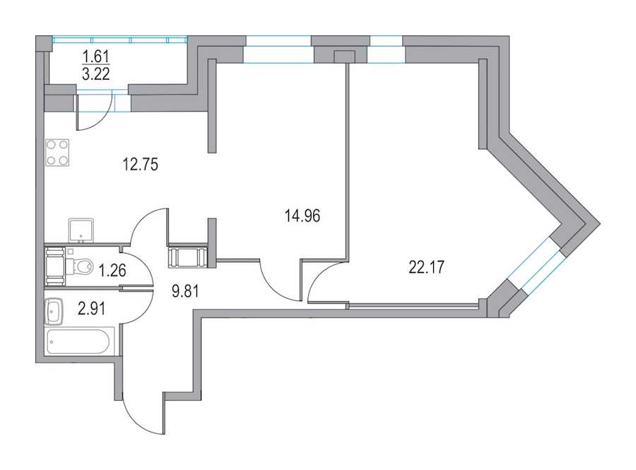Двухкомнатная квартира в : площадь 63.86 м2 , этаж: 3 – купить в Санкт-Петербурге